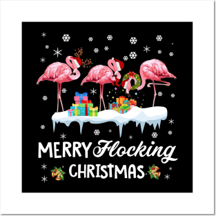 Merry Flocking Christmas Cute Flamingo Xmas Holiday Gift Posters and Art